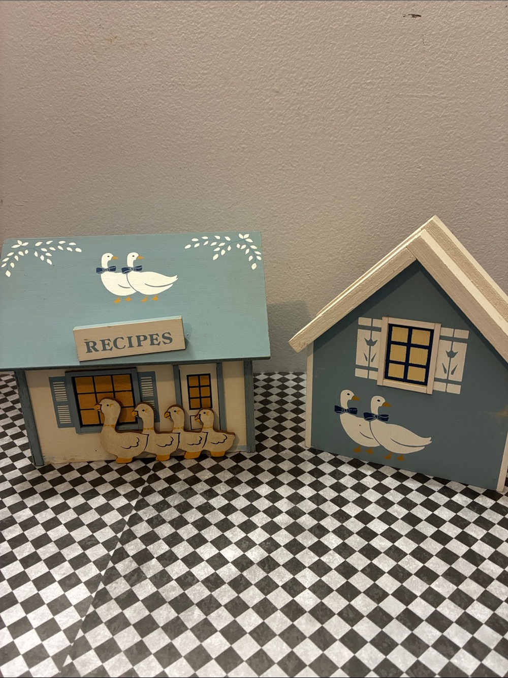 Vintage Blue Goose Cottage Recipe Box and Napkin Holder